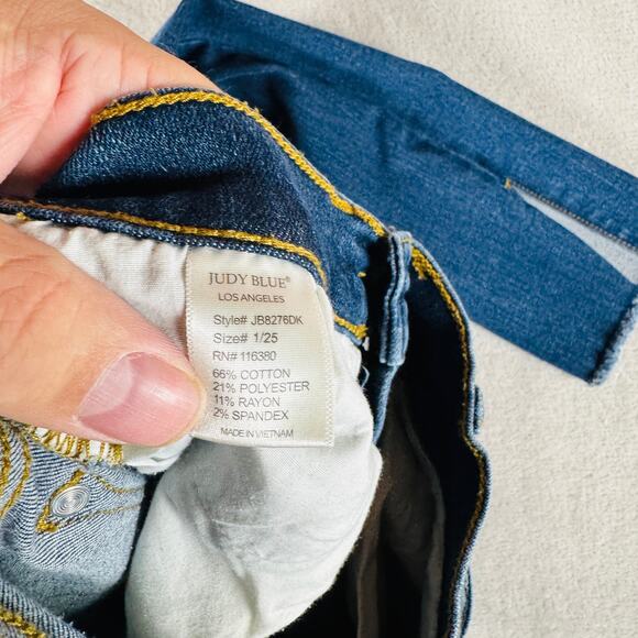Judy Blue Jeans Womens 1/25 Medium Wash Blue Denim Destroyed Raw Slit Hem Skinny - Picture 6 of 12